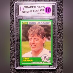 Troy Aikman Dallas Cowboys Football Rookie Card. Graded 10 Gem Mint